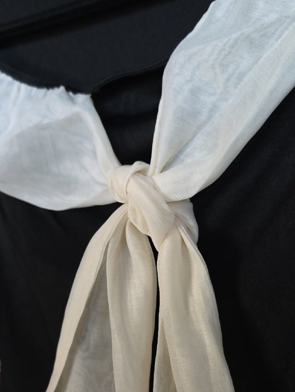 Commense Black Long Sleeve Top with Cream Tie-Detail - Picture 4 of 6